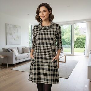 Papa Vancouver tunic shirt long sleeve sweater dress cowl neck houndstooth